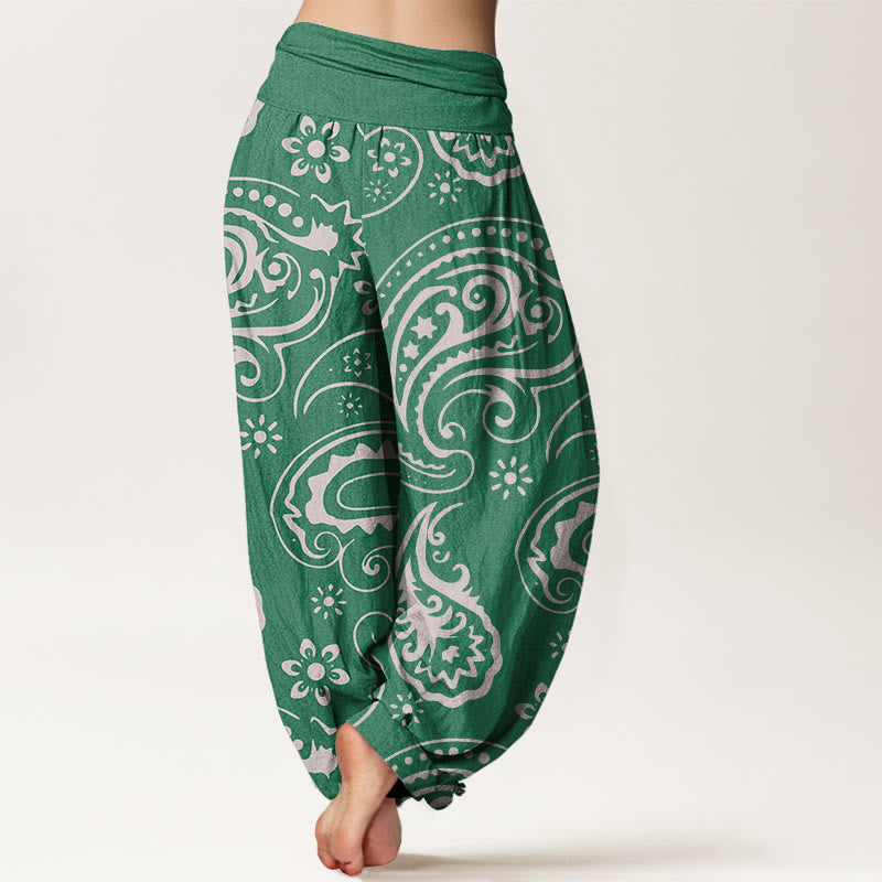 Buddha Stones Casual Elegant Paisley Floral Pattern Women's Elastic Waist Harem Pants - image 9