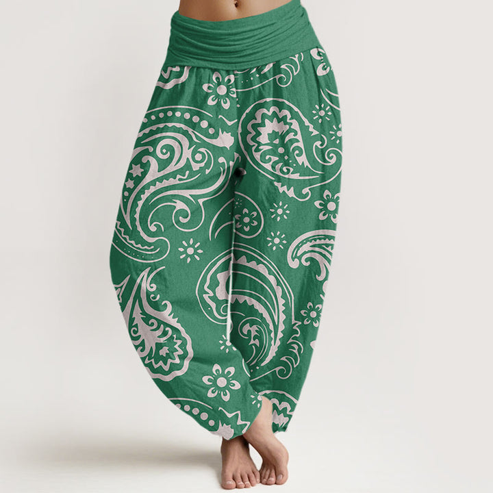 Buddha Stones Casual Elegant Paisley Floral Pattern Women's Elastic Waist Harem Pants - MediumSeaGreen - US22，UK/AU26，EU54 (6XL) - image 7