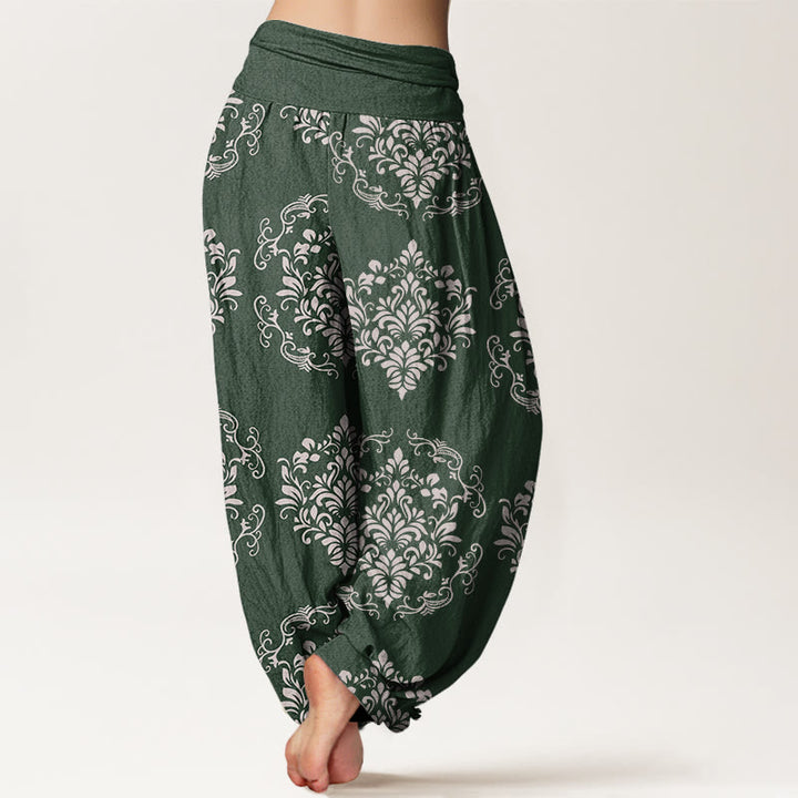 Buddha Stones Casual Symmetrical Floral Motifs Women's Elastic Waist Harem Pants - image 2