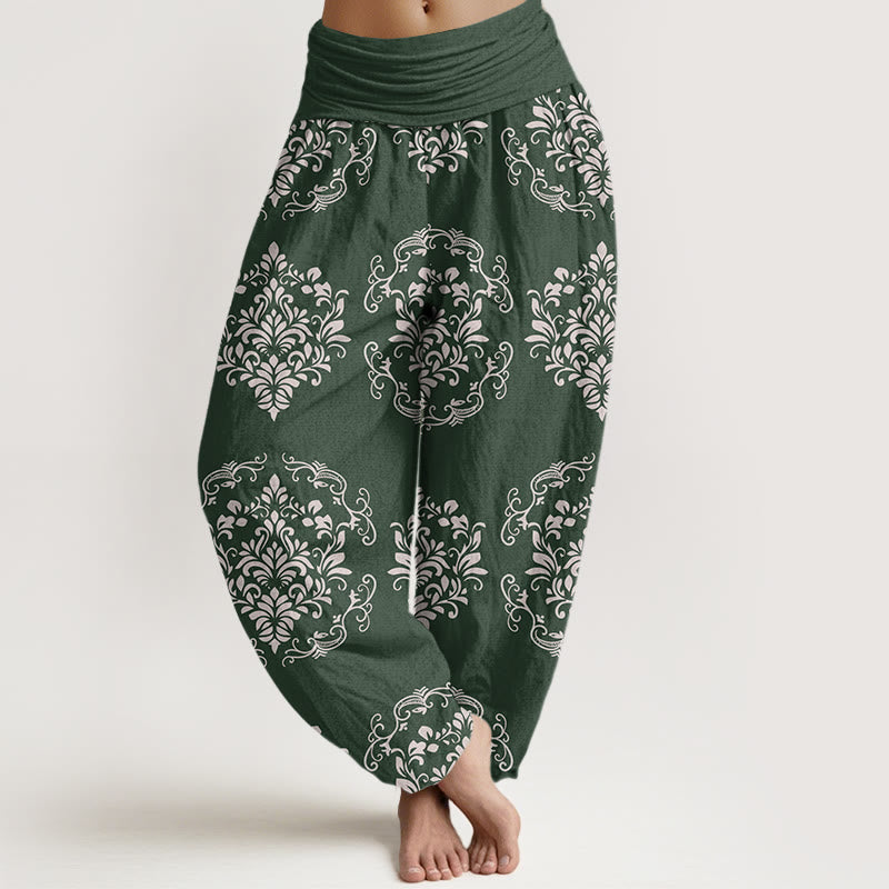 Buddha Stones Casual Symmetrical Floral Motifs Women's Elastic Waist Harem Pants - ForestGreen - US22，UK/AU26，EU54 (6XL) - image 0