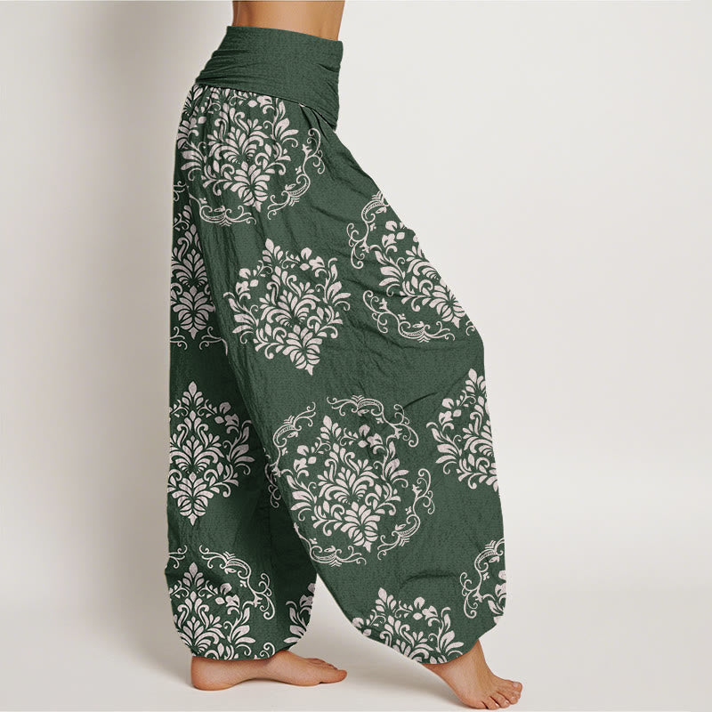 Buddha Stones Casual Symmetrical Floral Motifs Women's Elastic Waist Harem Pants - image 1