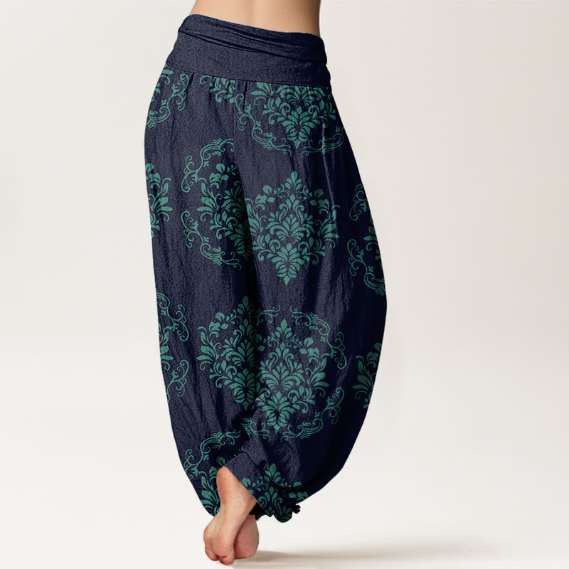 Buddha Stones Casual Symmetrical Floral Motifs Women's Elastic Waist Harem Pants - image 6