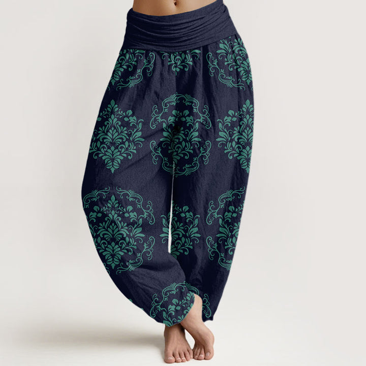 Buddha Stones Casual Symmetrical Floral Motifs Women's Elastic Waist Harem Pants - MidnightBlue - US22，UK/AU26，EU54 (6XL) - image 4