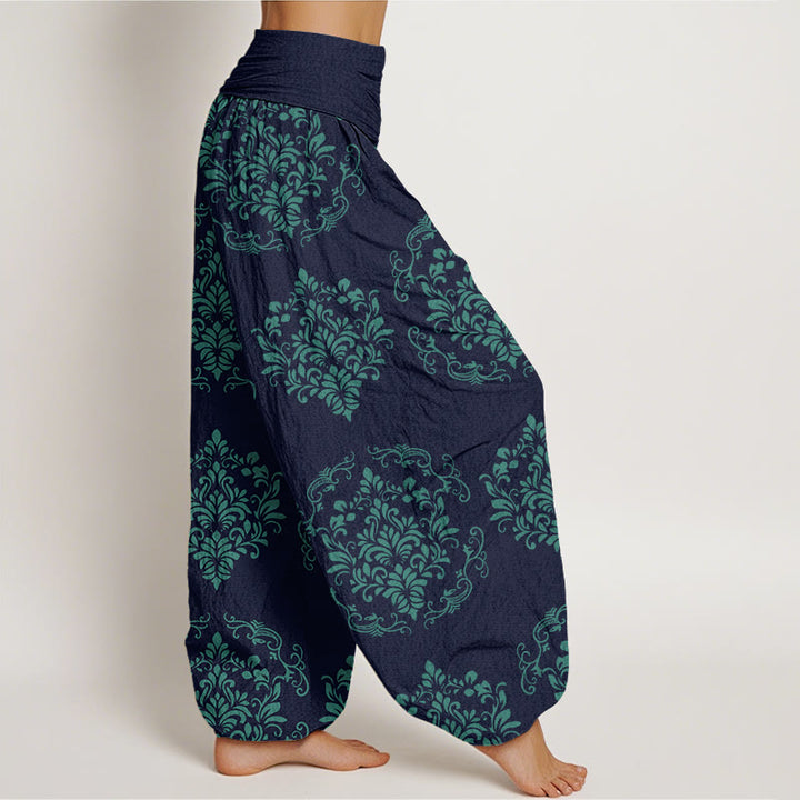 Buddha Stones Casual Symmetrical Floral Motifs Women's Elastic Waist Harem Pants - image 5