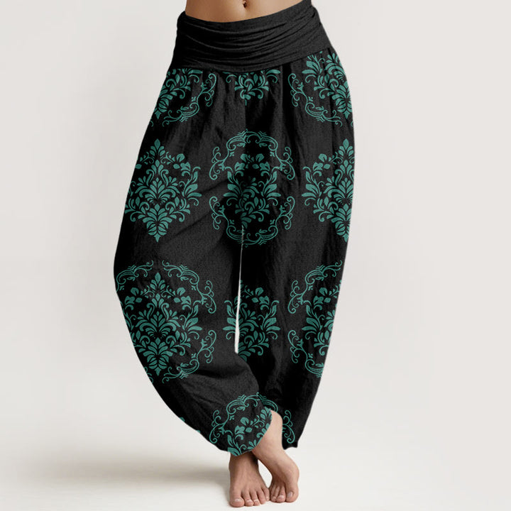 Buddha Stones Casual Symmetrical Floral Motifs Women's Elastic Waist Harem Pants - Black - US22，UK/AU26，EU54 (6XL) - image 7