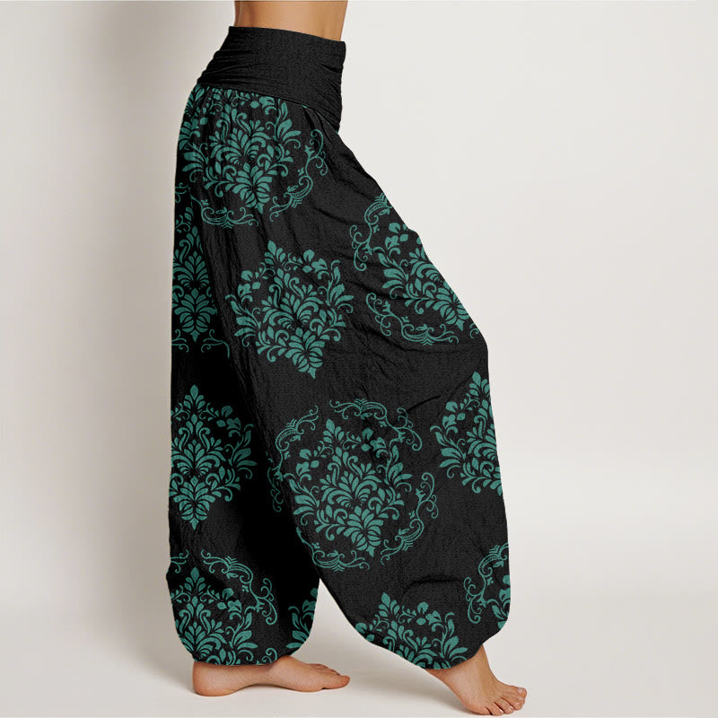 Buddha Stones Casual Symmetrical Floral Motifs Women's Elastic Waist Harem Pants - image 9