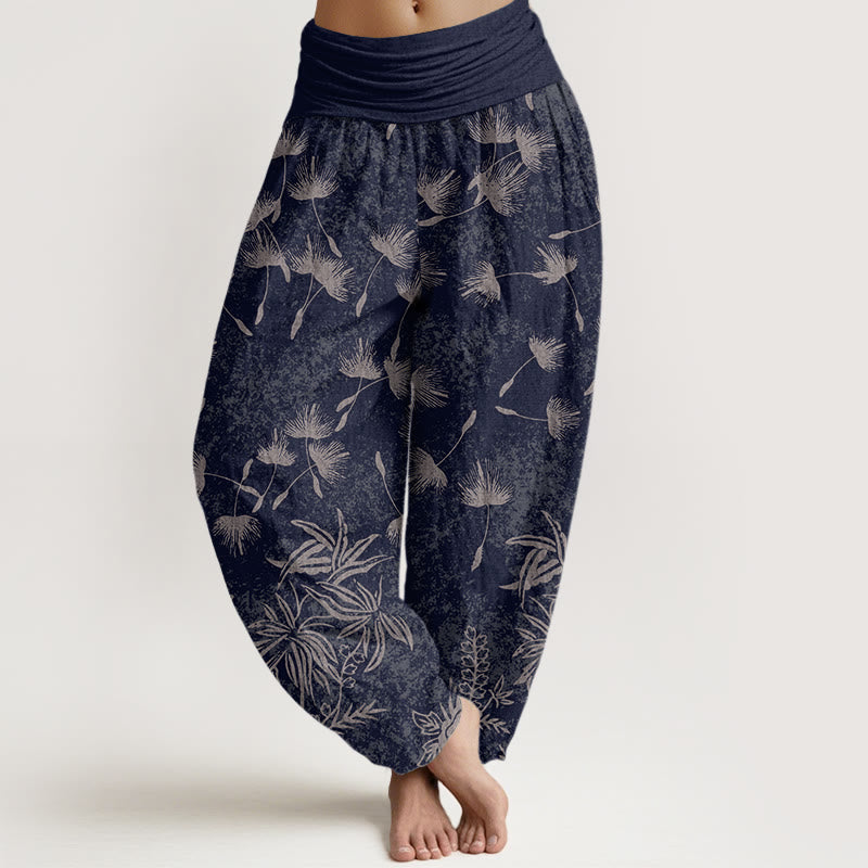 Buddha Stones Casual Plant Dandelion Seed Pattern Women's Elastic Waist Harem Pants - MidnightBlue - US22，UK/AU26，EU54 (6XL) - image 0