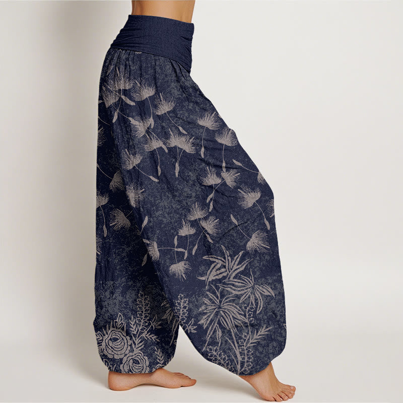 Buddha Stones Casual Plant Dandelion Seed Pattern Women's Elastic Waist Harem Pants - image 1