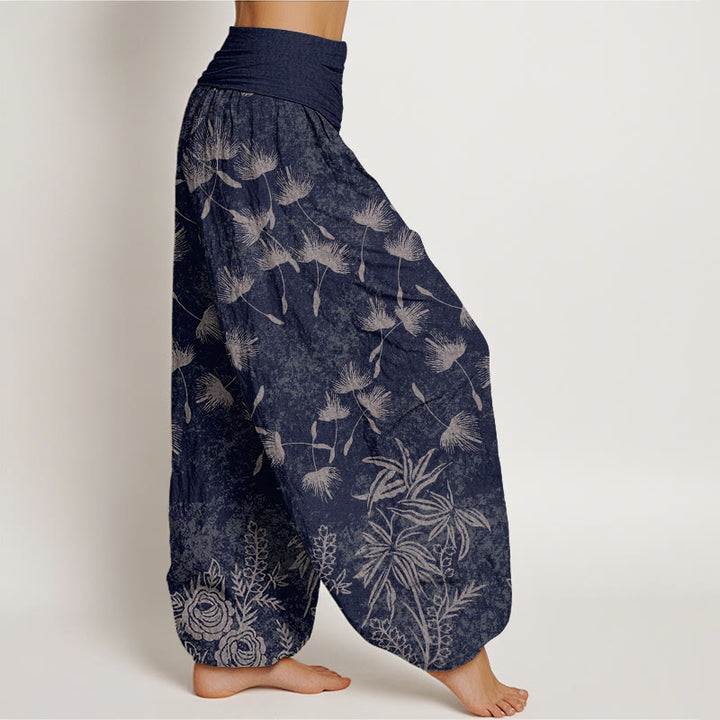 Buddha Stones Casual Plant Dandelion Seed Pattern Women's Elastic Waist Harem Pants - image 1