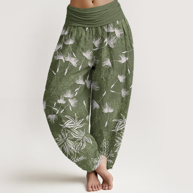 Buddha Stones Casual Plant Dandelion Seed Pattern Women's Elastic Waist Harem Pants - DarkSeaGreen - US22，UK/AU26，EU54 (6XL) - image 4