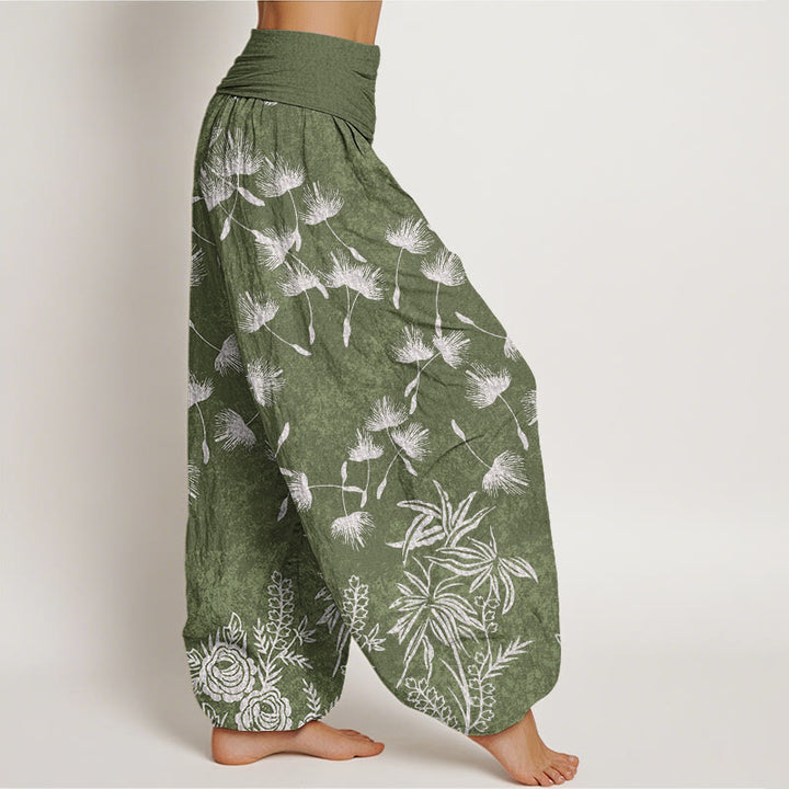 Buddha Stones Casual Plant Dandelion Seed Pattern Women's Elastic Waist Harem Pants - image 5