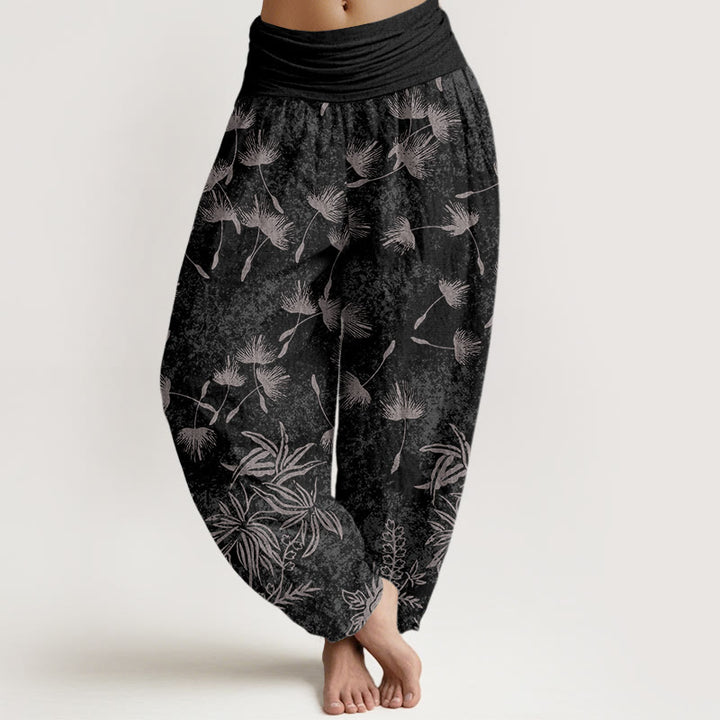 Buddha Stones Casual Plant Dandelion Seed Pattern Women's Elastic Waist Harem Pants - Black - US22，UK/AU26，EU54 (6XL) - image 7