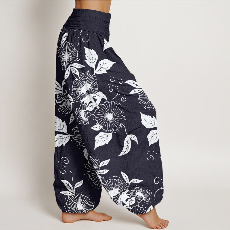 Buddha Stones Casual Vine Flowers Leaves Pattern Women's Elastic Waist Harem Pants - image 1