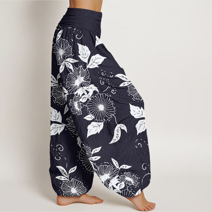 Buddha Stones Casual Vine Flowers Leaves Pattern Women's Elastic Waist Harem Pants - image 1