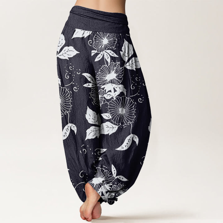Buddha Stones Casual Vine Flowers Leaves Pattern Women's Elastic Waist Harem Pants - image 2
