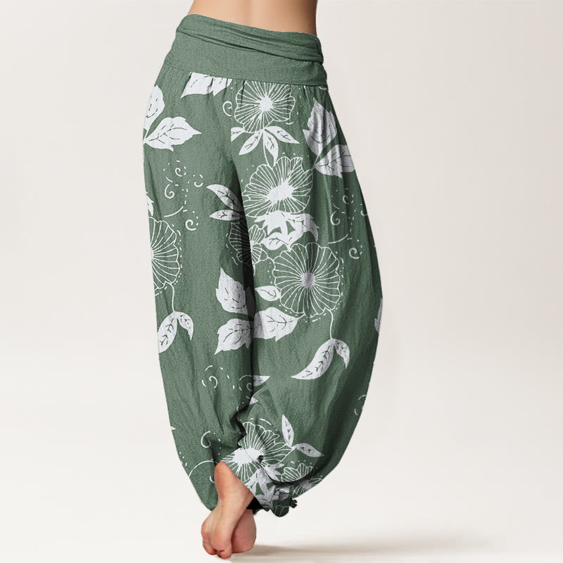 Buddha Stones Casual Vine Flowers Leaves Pattern Women's Elastic Waist Harem Pants - image 5