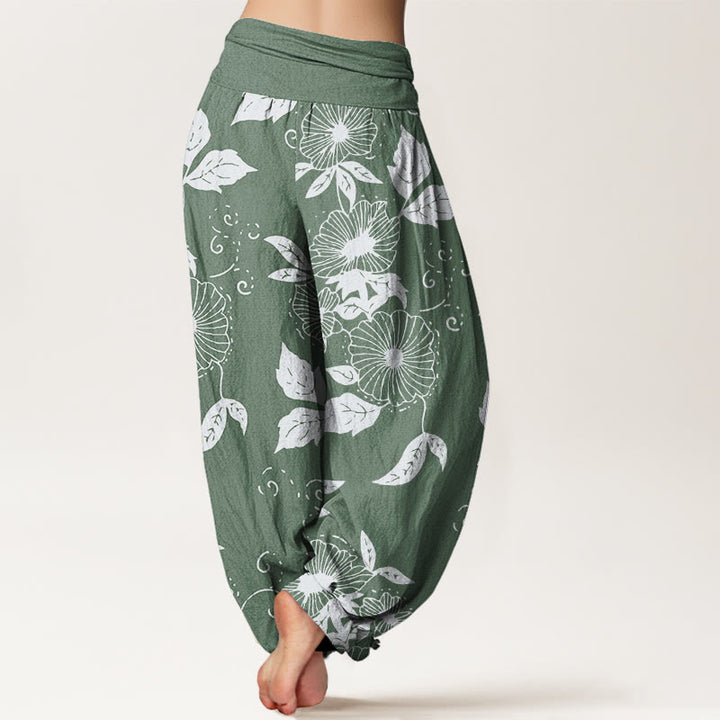 Buddha Stones Casual Vine Flowers Leaves Pattern Women's Elastic Waist Harem Pants - image 5
