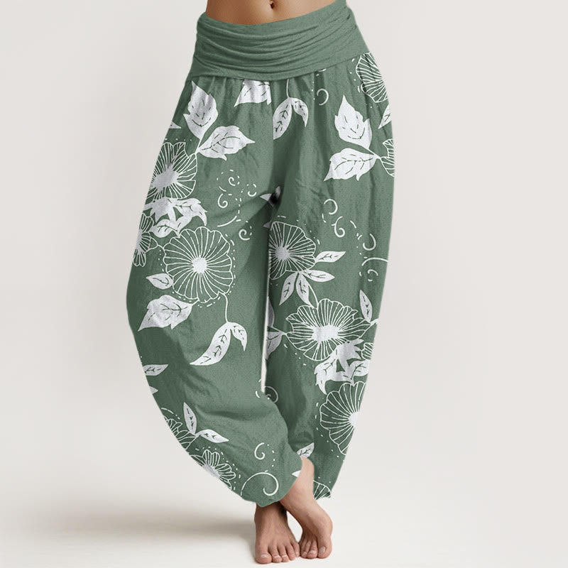 Buddha Stones Casual Vine Flowers Leaves Pattern Women's Elastic Waist Harem Pants - DarkSeaGreen - US22，UK/AU26，EU54 (6XL) - image 4