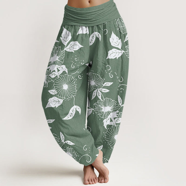 Buddha Stones Casual Vine Flowers Leaves Pattern Women's Elastic Waist Harem Pants - DarkSeaGreen - US22，UK/AU26，EU54 (6XL) - image 4