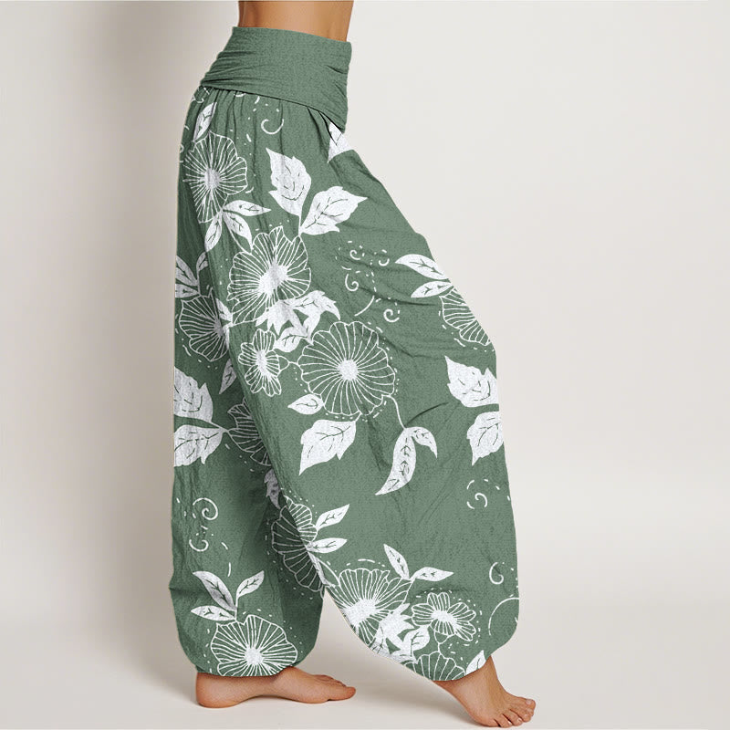 Buddha Stones Casual Vine Flowers Leaves Pattern Women's Elastic Waist Harem Pants - image 6