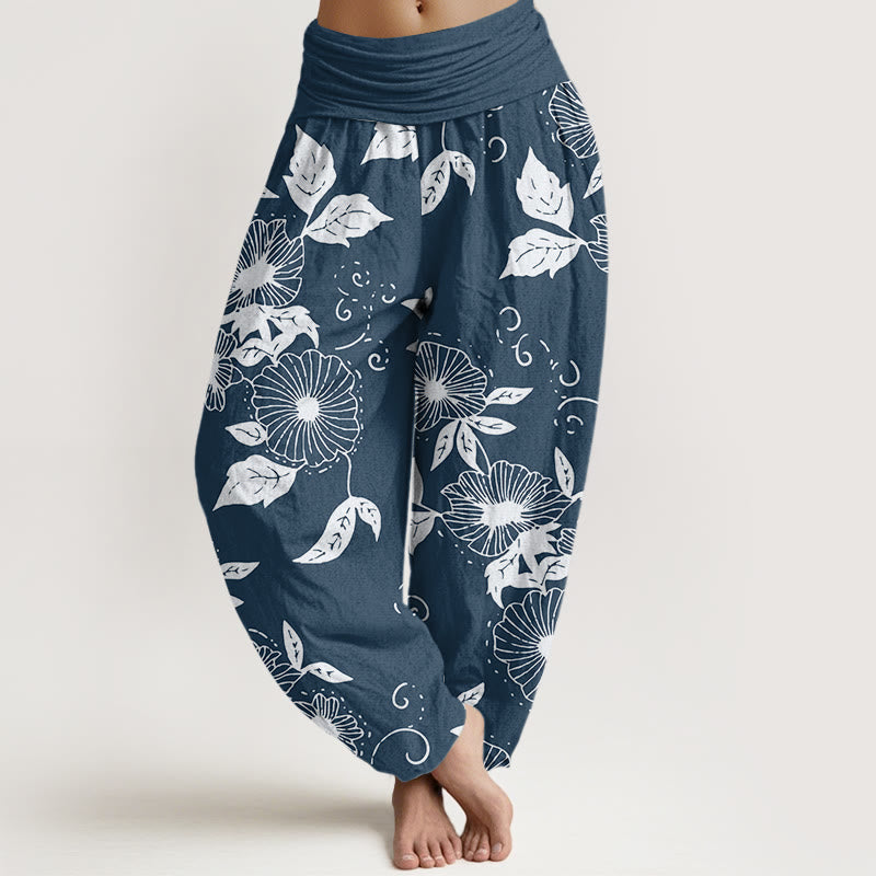 Buddha Stones Casual Vine Flowers Leaves Pattern Women's Elastic Waist Harem Pants - SteelBlue - US22，UK/AU26，EU54 (6XL) - image 7