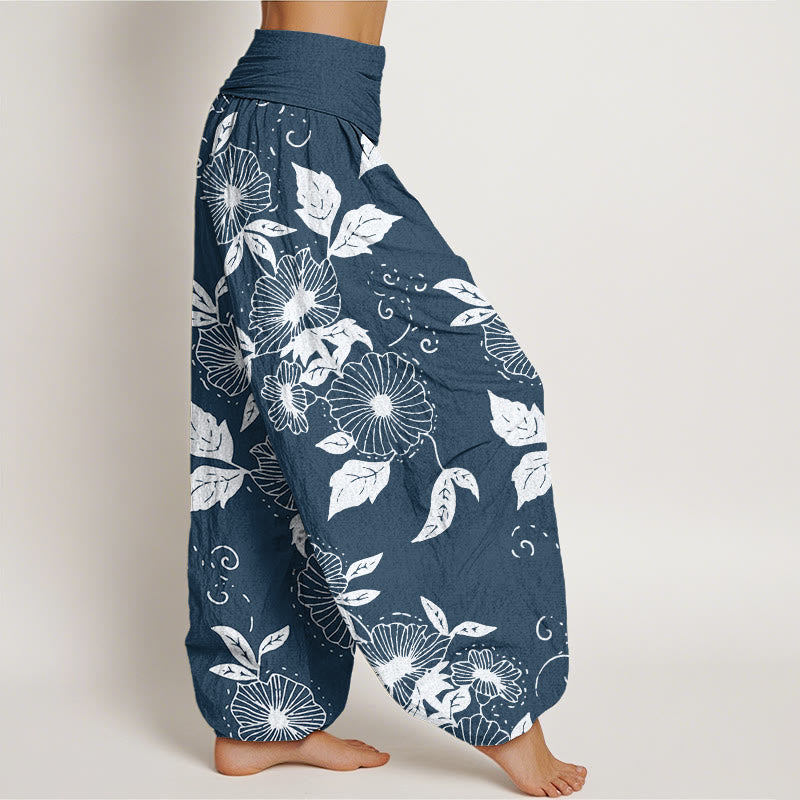 Buddha Stones Casual Vine Flowers Leaves Pattern Women's Elastic Waist Harem Pants - image 8