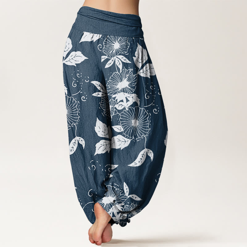 Buddha Stones Casual Vine Flowers Leaves Pattern Women's Elastic Waist Harem Pants - image 9