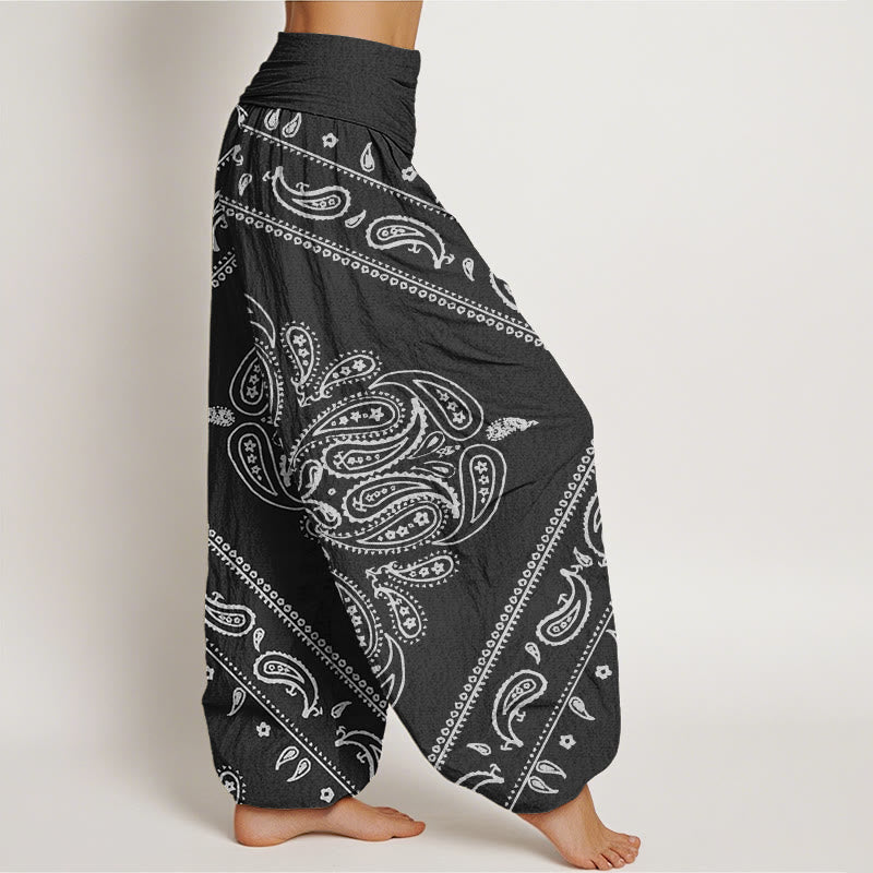 Buddha Stones Casual Floral Leaf Paisley Pattern Women's Elastic Waist Harem Pants - image 1