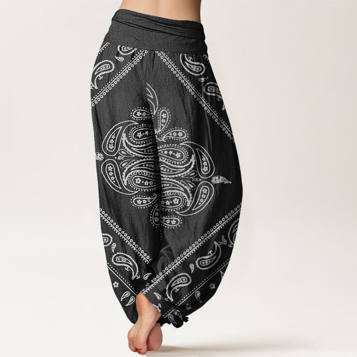 Buddha Stones Casual Floral Leaf Paisley Pattern Women's Elastic Waist Harem Pants - image 2