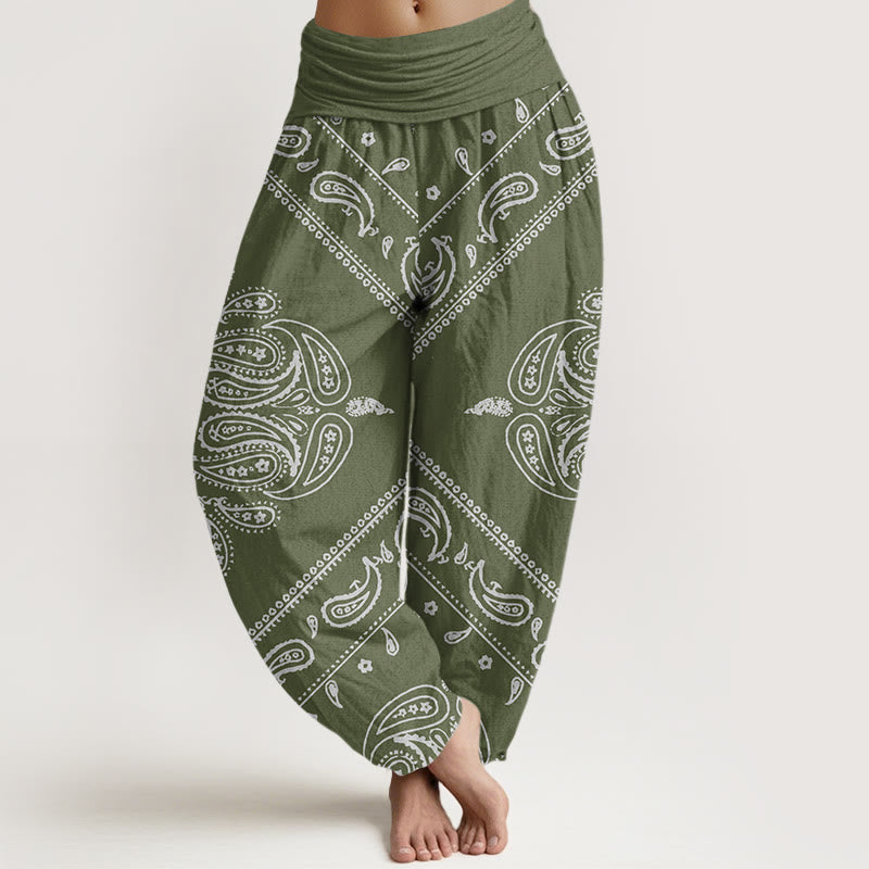 Buddha Stones Casual Floral Leaf Paisley Pattern Women's Elastic Waist Harem Pants - DarkSeaGreen - US22，UK/AU26，EU54 (6XL) - image 4