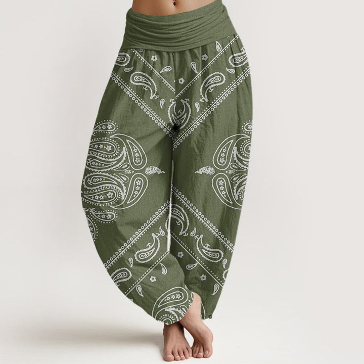 Buddha Stones Casual Floral Leaf Paisley Pattern Women's Elastic Waist Harem Pants - DarkSeaGreen - US22，UK/AU26，EU54 (6XL) - image 4