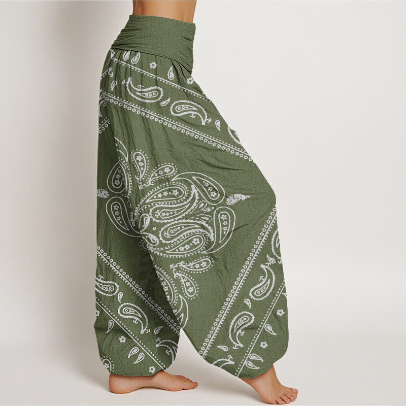 Buddha Stones Casual Floral Leaf Paisley Pattern Women's Elastic Waist Harem Pants - image 6