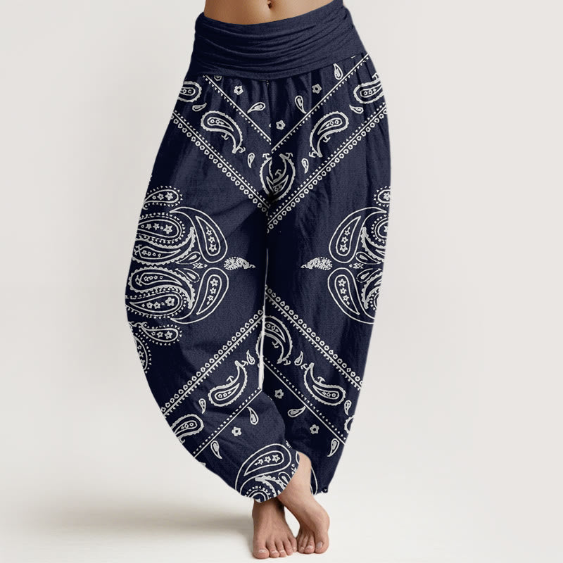 Buddha Stones Casual Floral Leaf Paisley Pattern Women's Elastic Waist Harem Pants - DarkBlue - US22，UK/AU26，EU54 (6XL) - image 7