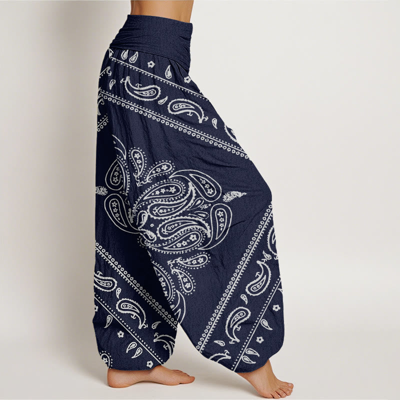 Buddha Stones Cotton Casual Floral Leaf Paisley Pattern Women's Elastic Waist Harem Pants - image 8