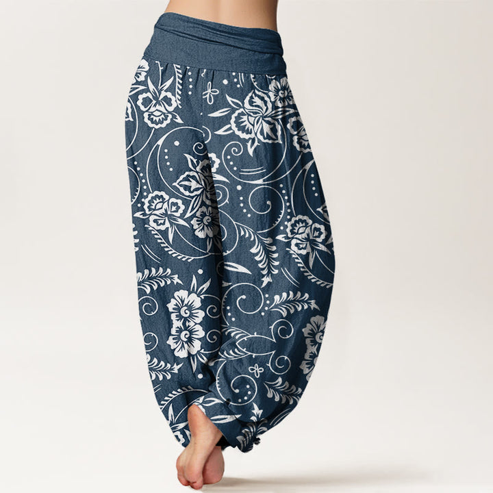 Buddha Stones Casual Floral Swirling Vines Pattern Women's Elastic Waist Harem Pants - image 2