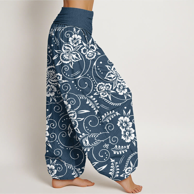Buddha Stones Casual Floral Swirling Vines Pattern Women's Elastic Waist Harem Pants - image 1
