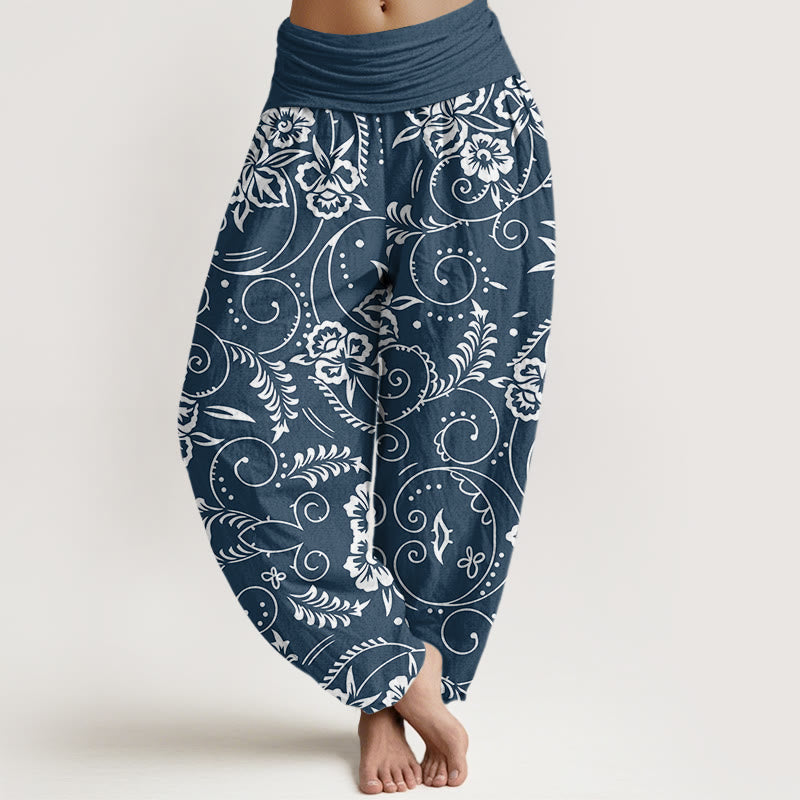 Buddha Stones Casual Floral Swirling Vines Pattern Women's Elastic Waist Harem Pants - DarkBlue - US22，UK/AU26，EU54 (6XL) - image 0
