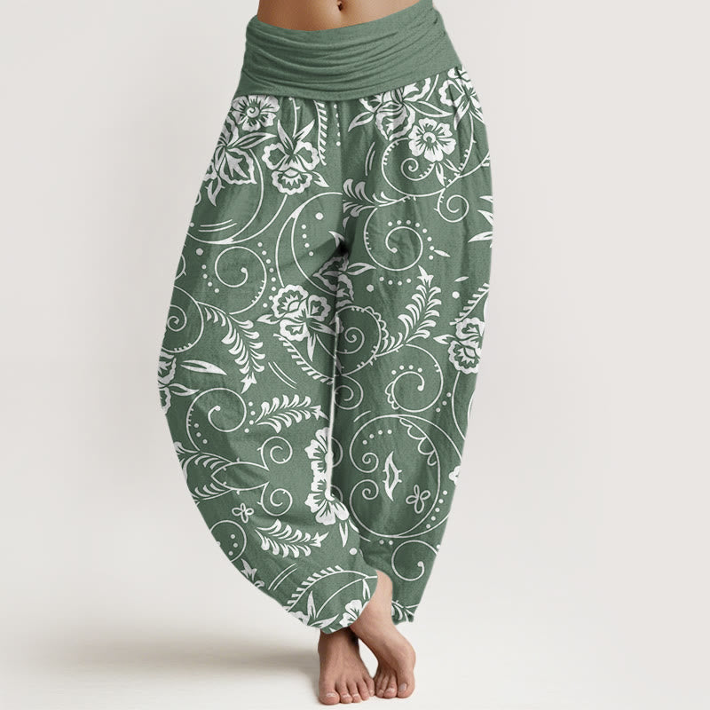 Buddha Stones Casual Floral Swirling Vines Pattern Women's Elastic Waist Harem Pants - DarkSeaGreen - US22，UK/AU26，EU54 (6XL) - image 4