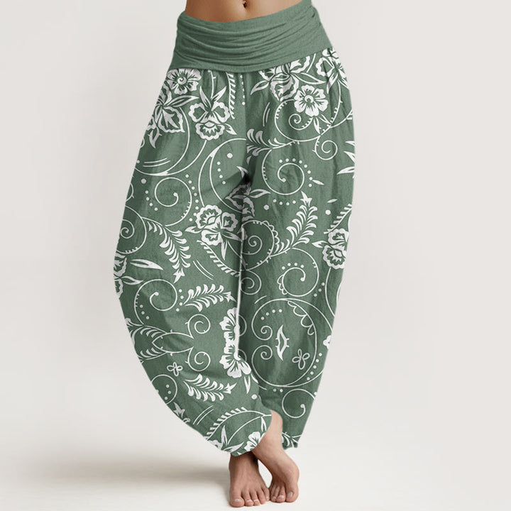 Buddha Stones Casual Floral Swirling Vines Pattern Women's Elastic Waist Harem Pants - DarkSeaGreen - US22，UK/AU26，EU54 (6XL) - image 4