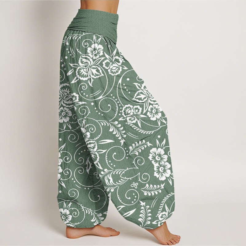 Buddha Stones Casual Floral Swirling Vines Pattern Women's Elastic Waist Harem Pants - image 5