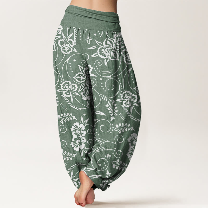 Buddha Stones Casual Floral Swirling Vines Pattern Women's Elastic Waist Harem Pants - image 6