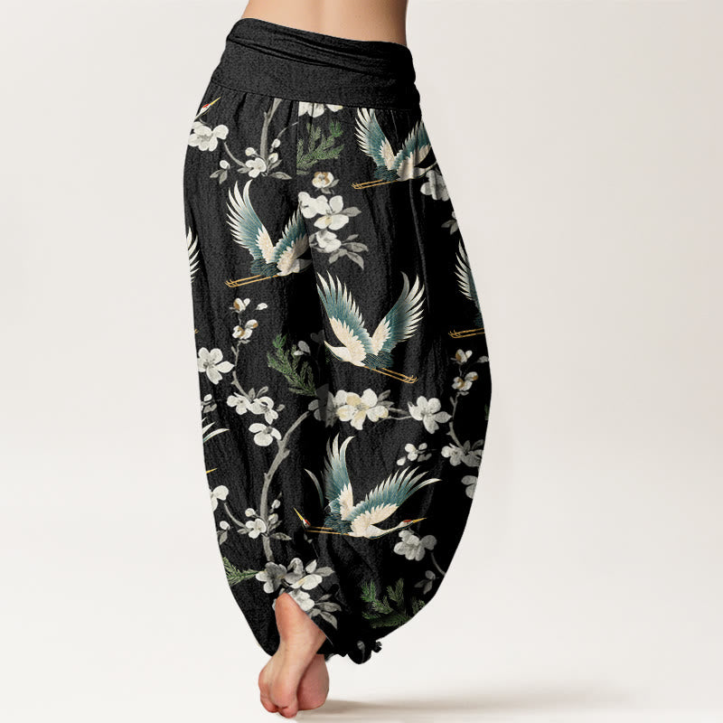 Buddha Stones Casual Flying Crane Flower Pattern Women's Elastic Waist Harem Pants - image 2