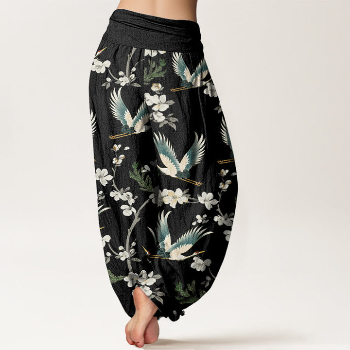 Buddha Stones Casual Flying Crane Flower Pattern Women's Elastic Waist Harem Pants - image 2