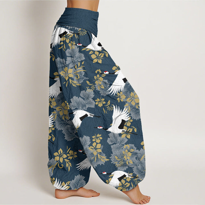 Buddha Stones Casual Flying Crane Cherry Blossoms Pattern Women's Elastic Waist Harem Pants - image 5