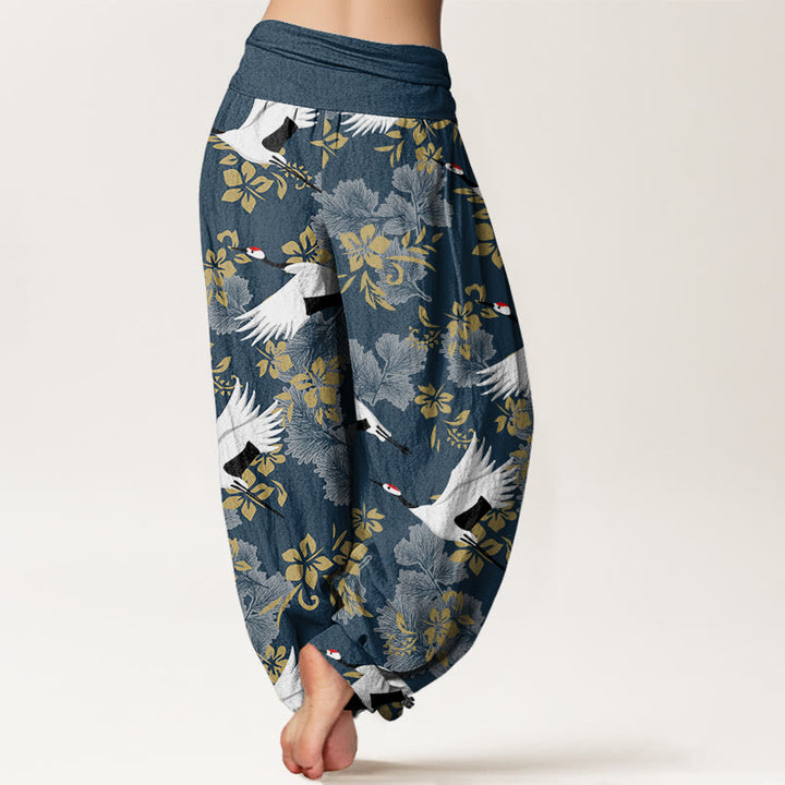 Buddha Stones Casual Flying Crane Cherry Blossoms Pattern Women's Elastic Waist Harem Pants - image 6