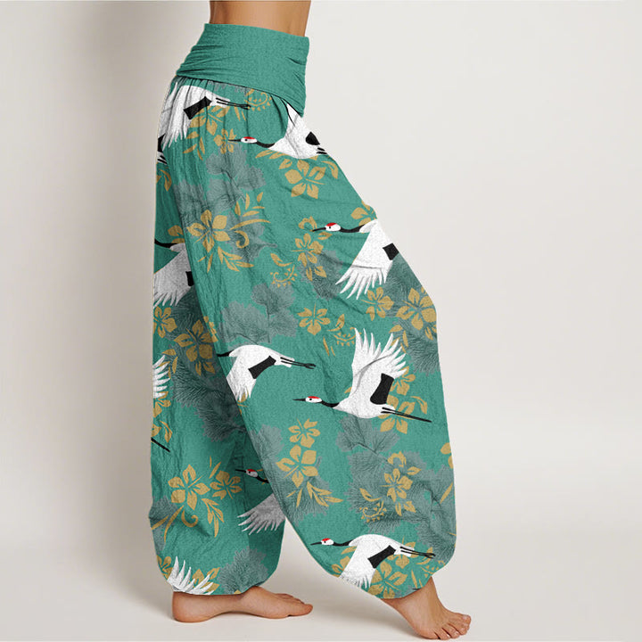 Buddha Stones Casual Flying Crane Cherry Blossoms Pattern Women's Elastic Waist Harem Pants - image 9