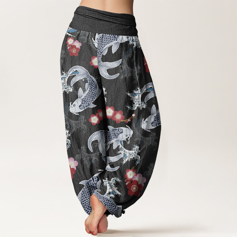 Buddha Stones Casual Koi Fish Cherry Blossoms Pattern Women's Elastic Waist Harem Pants - image 6