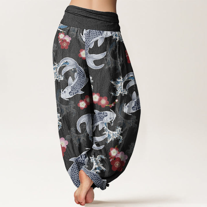 Buddha Stones Casual Koi Fish Cherry Blossoms Pattern Women's Elastic Waist Harem Pants - image 6