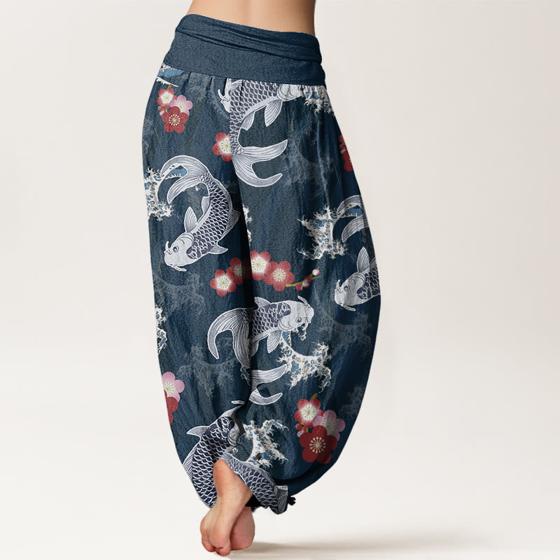 Buddha Stones Casual Koi Fish Cherry Blossoms Pattern Women's Elastic Waist Harem Pants - image 9