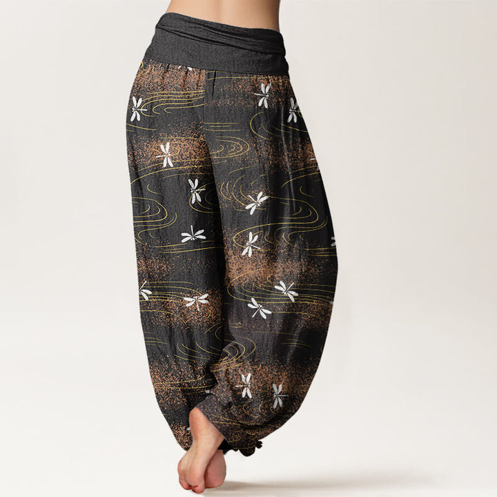 Buddha Stones Casual Dragonfly Wave Pattern Women's Elastic Waist Harem Pants - image 2